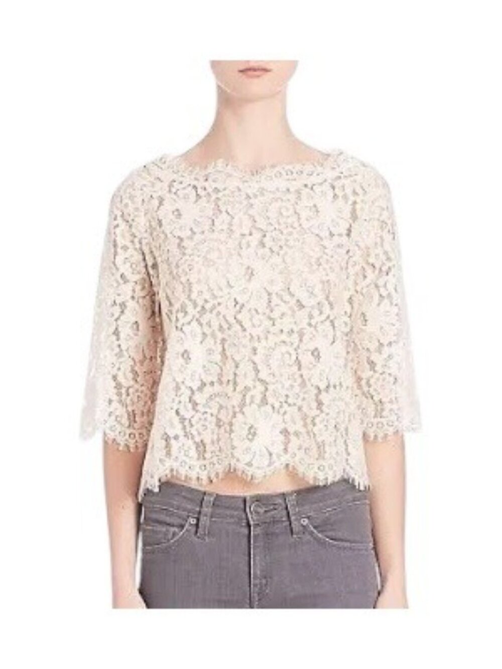 Joie Allover Lace Blouse Beige Size S Romantic Coquette Spring Neutral Bohemian - Picture 8 of 13